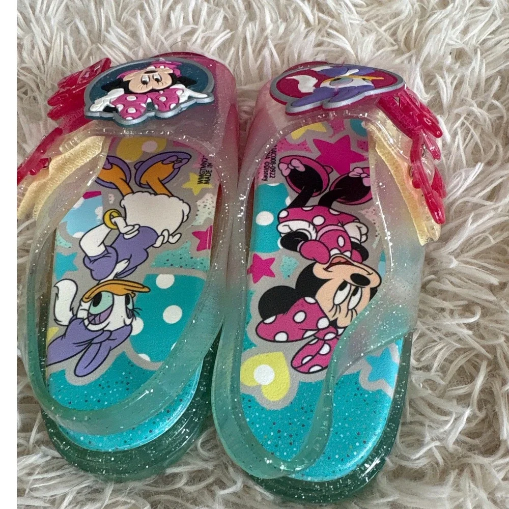 Kids Disney Minnie Mouse Daisy Duck Jelly Sandals Glitter Pink Aqua Size 11 NWOT